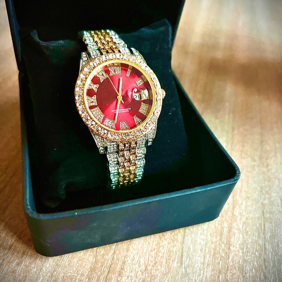 Hip-Hop Diamond Watch Crystal Rhinestone Quartz Gold Silver Full Bling - Picture 2 of 3